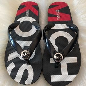 MICHAEL KORS FLIP FLOP SANDALS BLACK RED WHITE